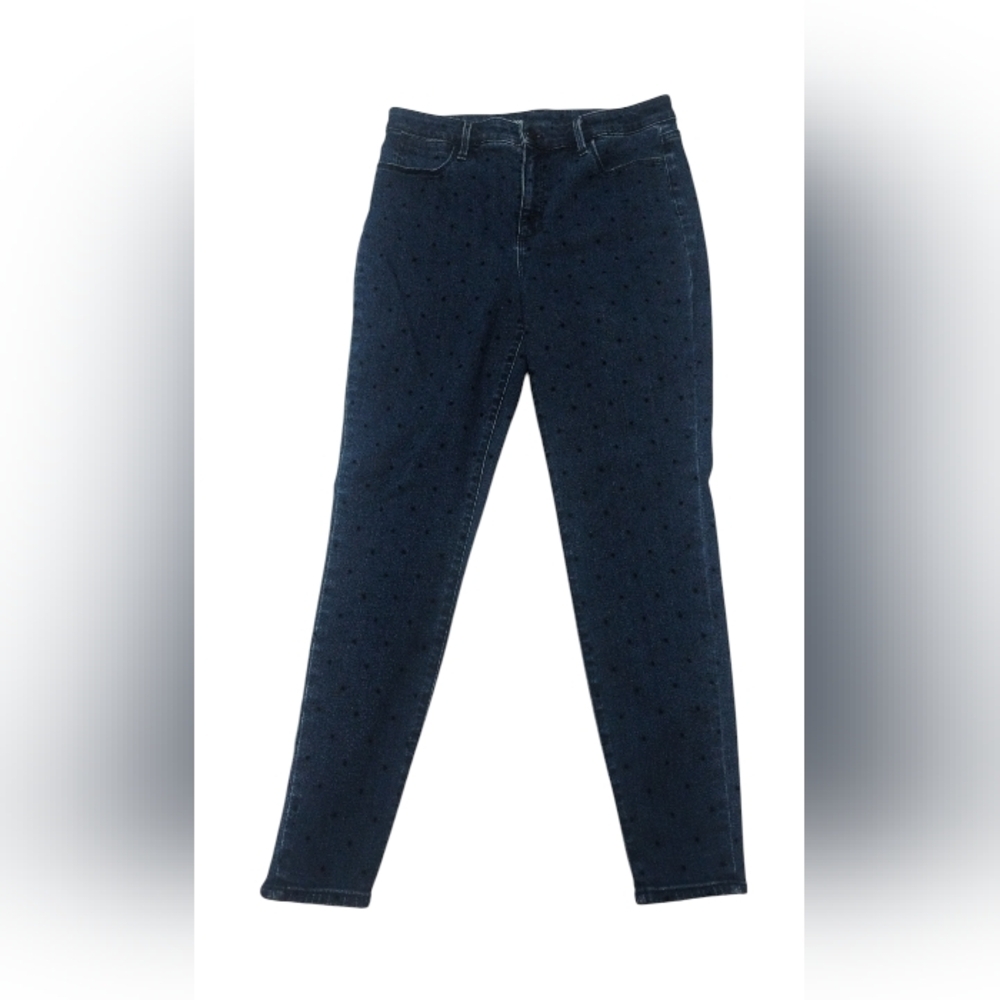 Talbots Flawless High Waisted Jeggings Ankle Denim Blue W Black Dots Jeans SZ 10
